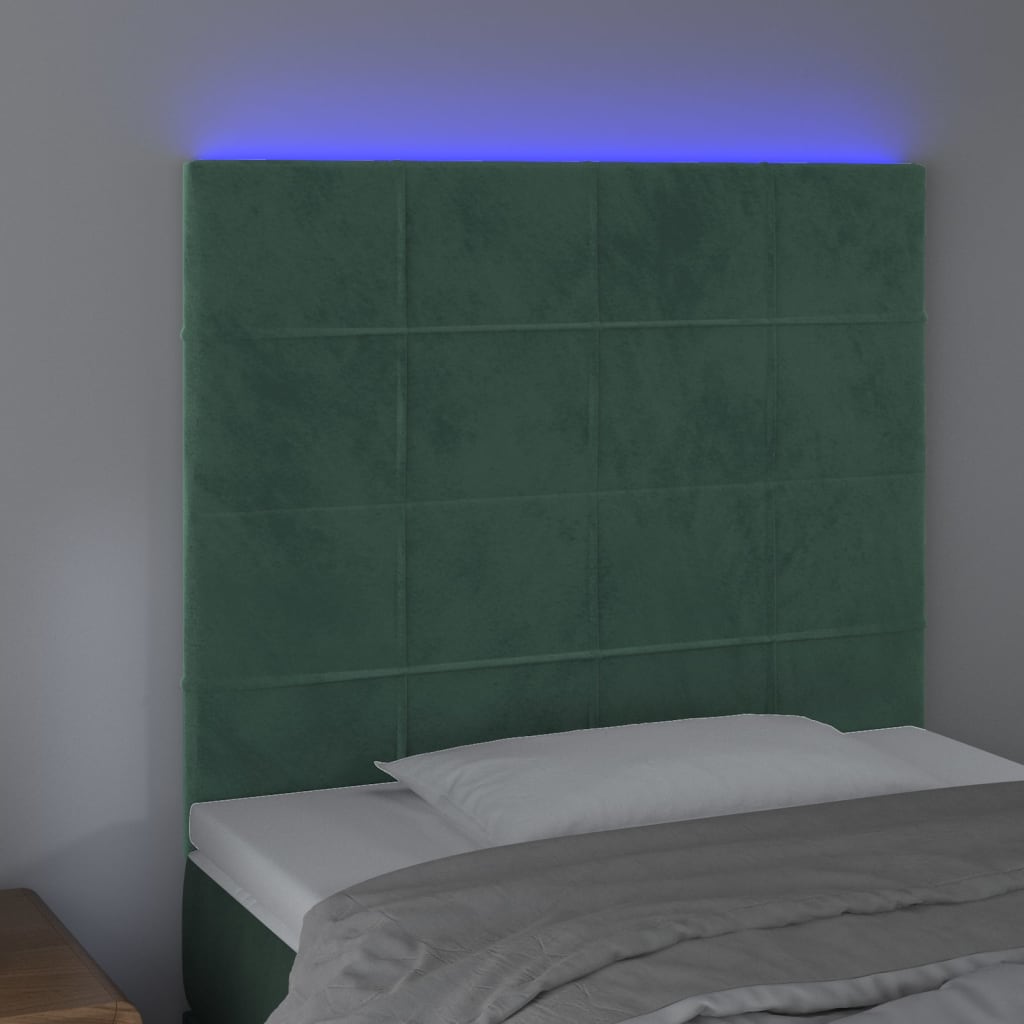 Κεφαλάρι Κρεβατιού LED Σκούρο Πράσινο 80x5x118/128εκ. Βελούδινο