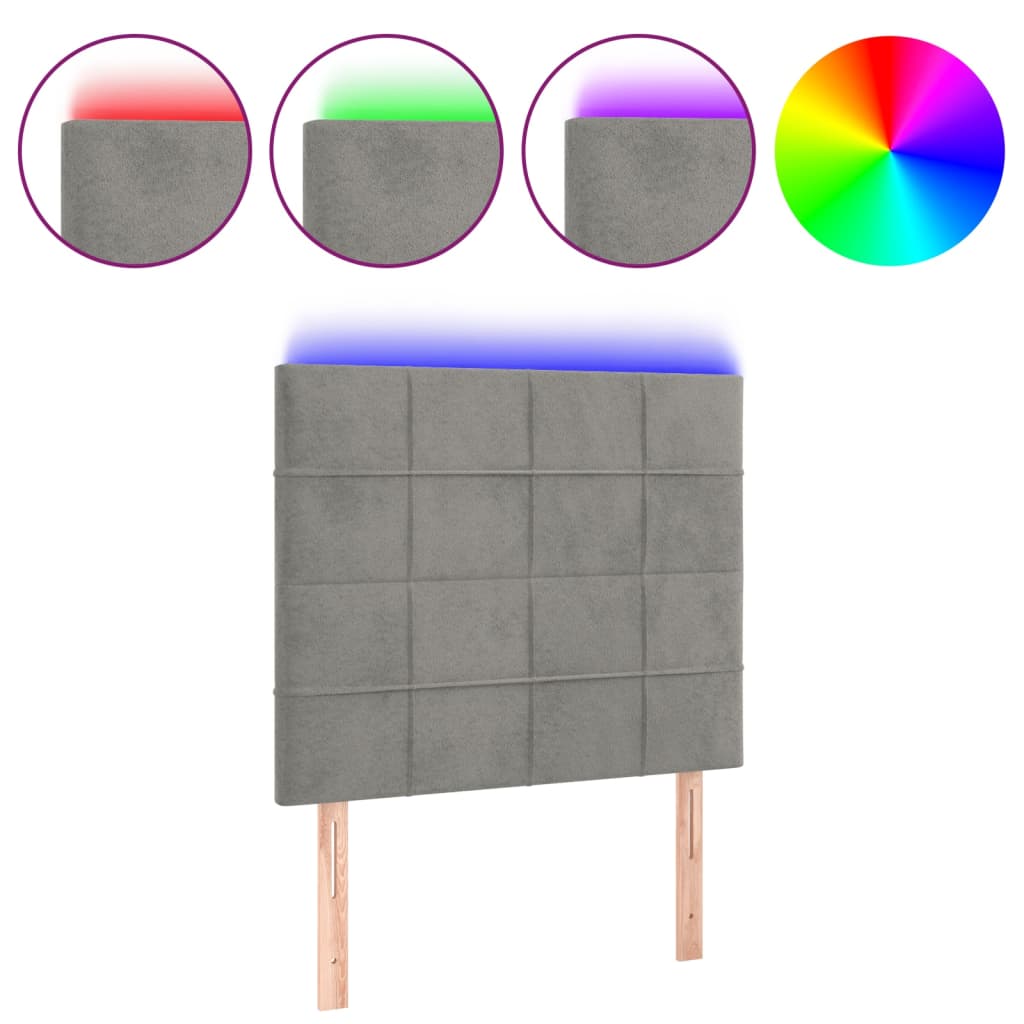 Κεφαλάρι Κρεβατιού LED Ανοιχτό Γκρι 100x5x118/128 εκ. Βελούδινο - Pakobazaar
