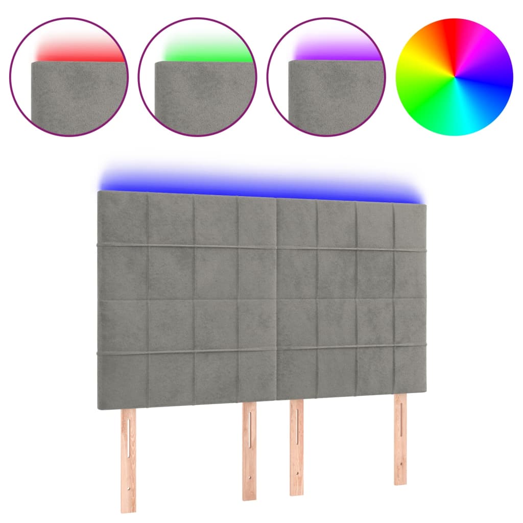 Κεφαλάρι Κρεβατιού LED Ανοιχτό Γκρι 144x5x118/128 εκ. Βελούδινο