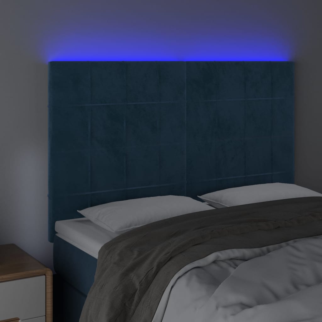 Κεφαλάρι Κρεβατιού LED Σκούρο Μπλε 144x5x118/128 εκ. Βελούδινο - Pakobazaar