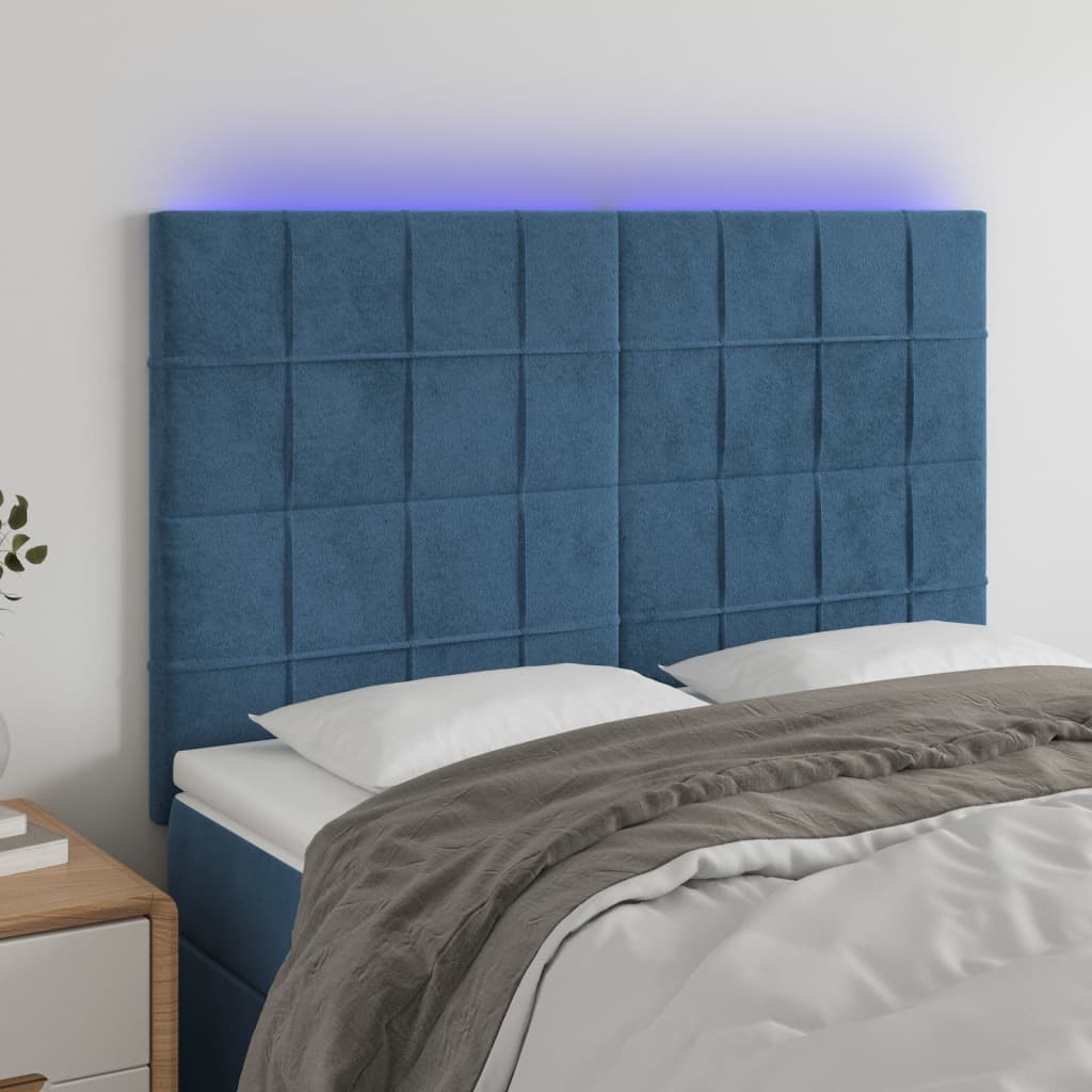 Κεφαλάρι Κρεβατιού LED Σκούρο Μπλε 144x5x118/128 εκ. Βελούδινο - Pakobazaar