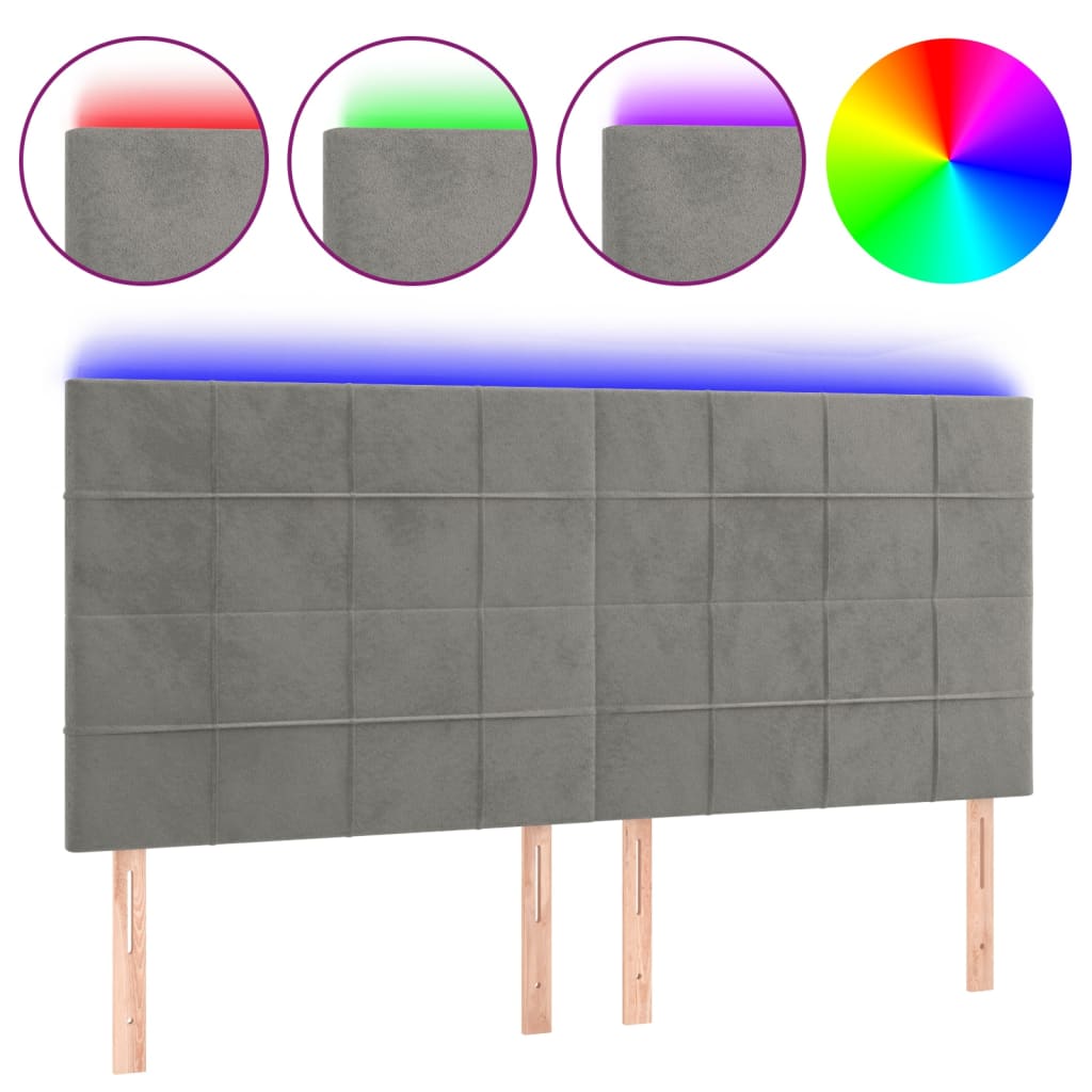 Κεφαλάρι Κρεβατιού LED Ανοιχτό Γκρι 160x5x118/128 εκ. Βελούδινο