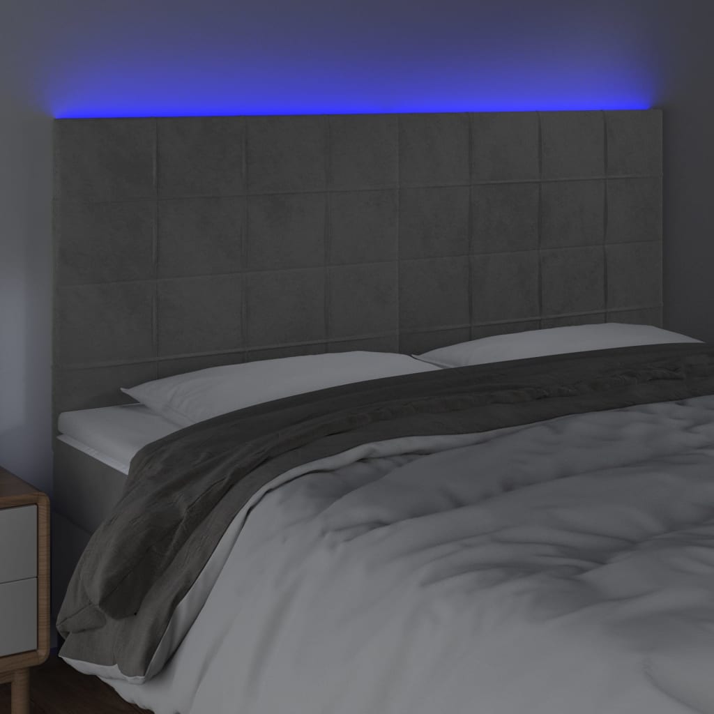 Κεφαλάρι Κρεβατιού LED Ανοιχτό Γκρι 160x5x118/128 εκ. Βελούδινο