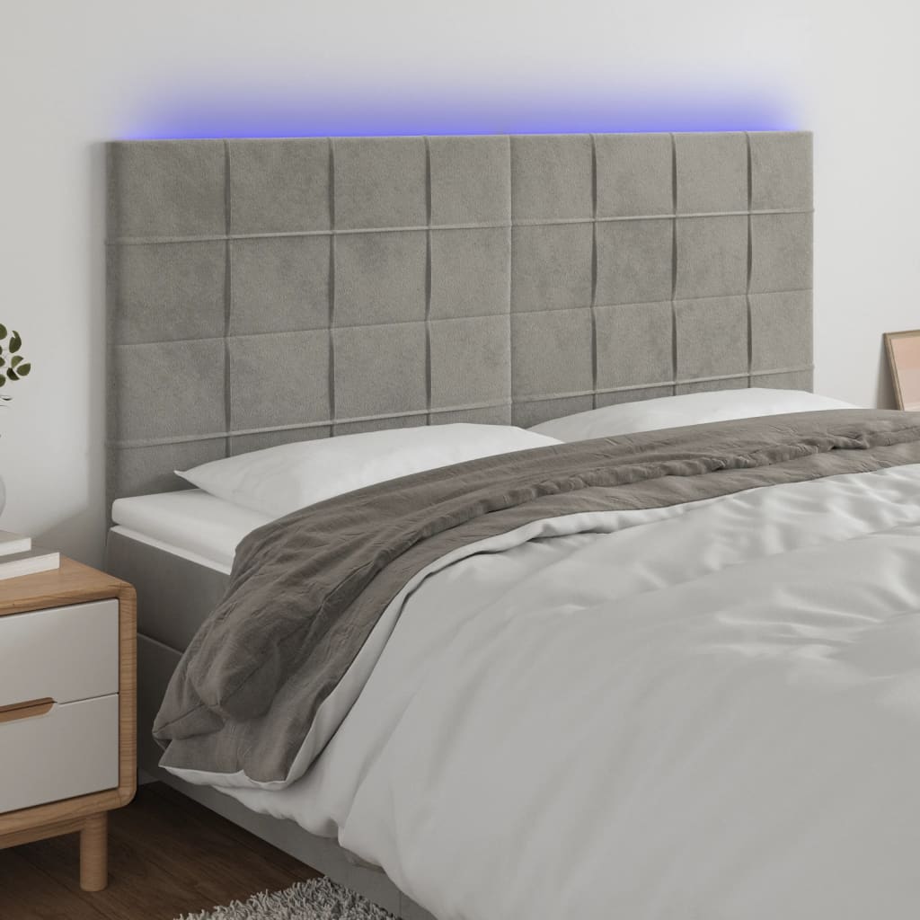 Κεφαλάρι Κρεβατιού LED Ανοιχτό Γκρι 160x5x118/128 εκ. Βελούδινο