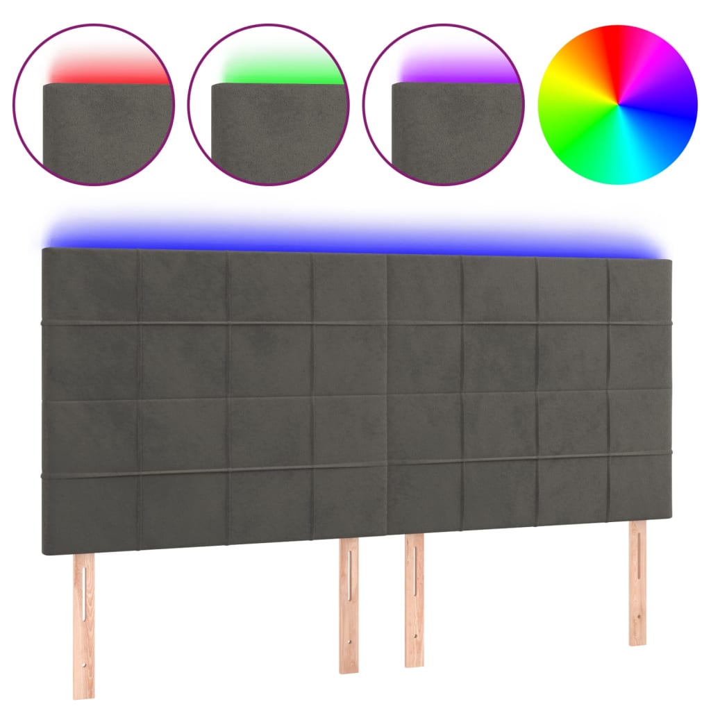 Κεφαλάρι Κρεβατιού LED Σκούρο Γκρι 160x5x118/128 εκ. Βελούδινο