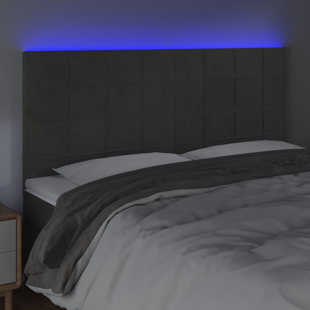Κεφαλάρι Κρεβατιού LED Σκούρο Γκρι 160x5x118/128 εκ. Βελούδινο