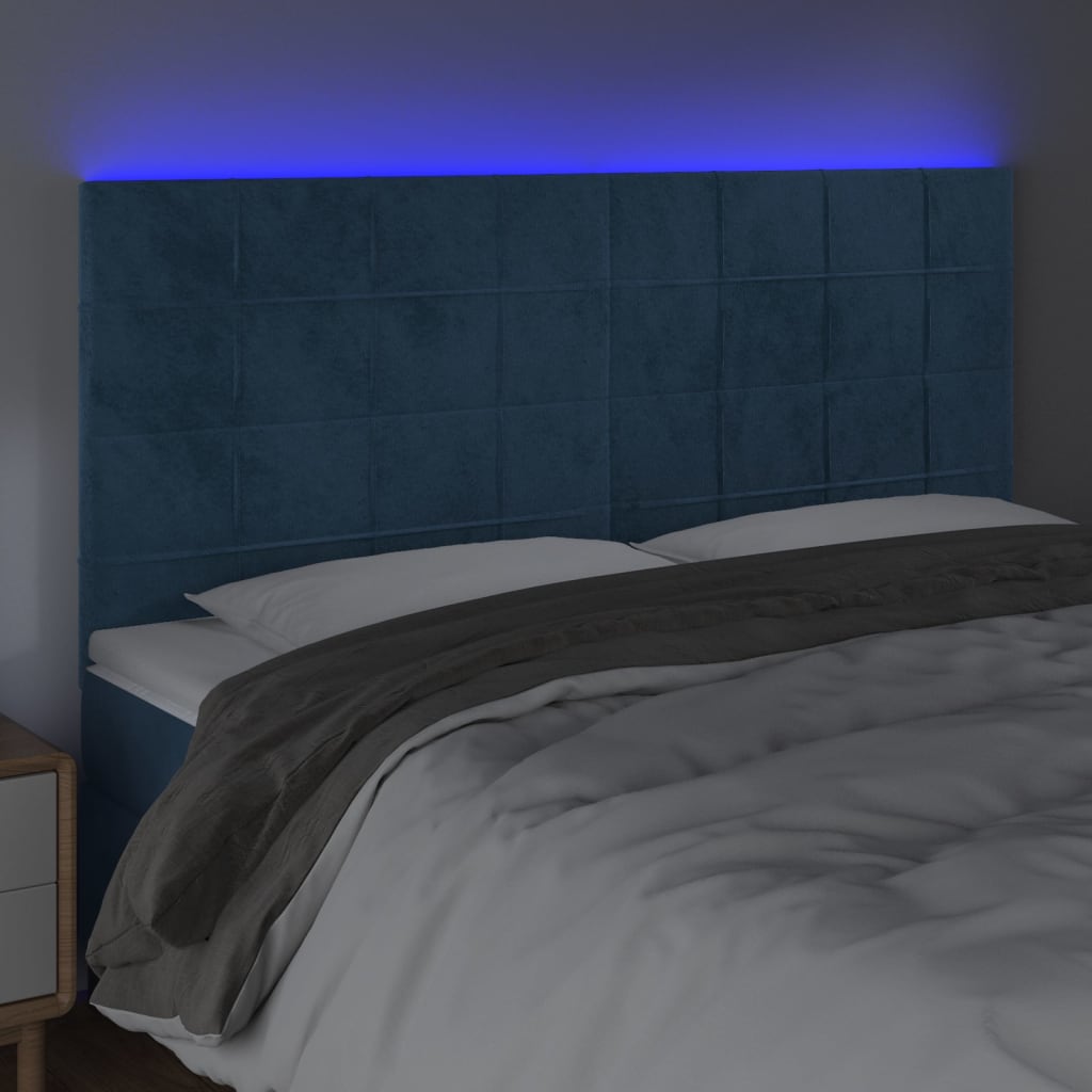 Κεφαλάρι Κρεβατιού LED Σκούρο Μπλε 160x5x118/128 εκ. Βελούδινο