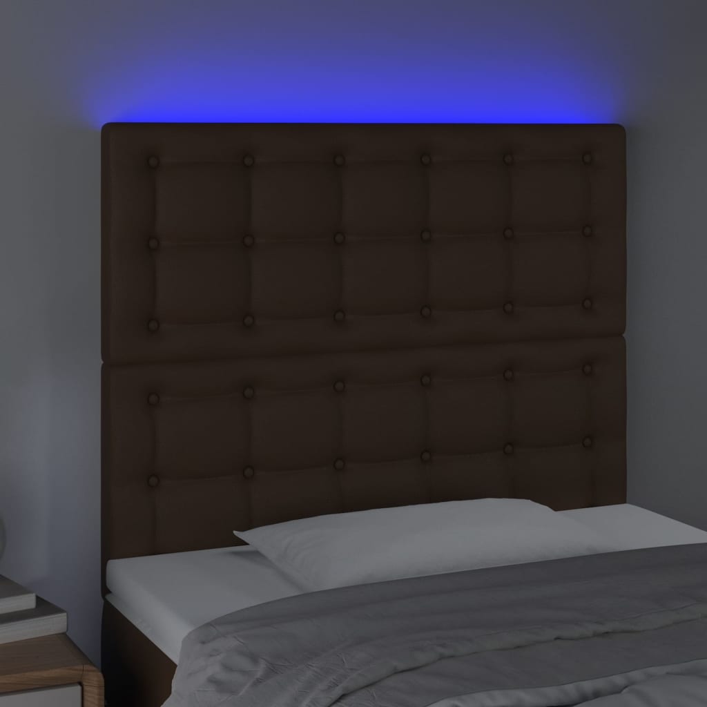 Κεφαλάρι Κρεβατιού LED Καφέ 90x5x118/128 εκ. Συνθετ. Δέρμα