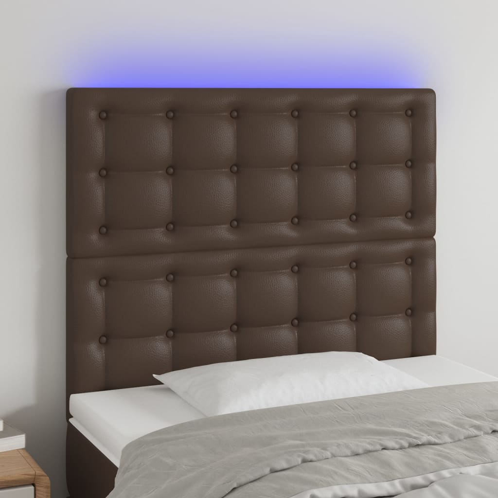 Κεφαλάρι Κρεβατιού LED Καφέ 90x5x118/128 εκ. Συνθετ. Δέρμα