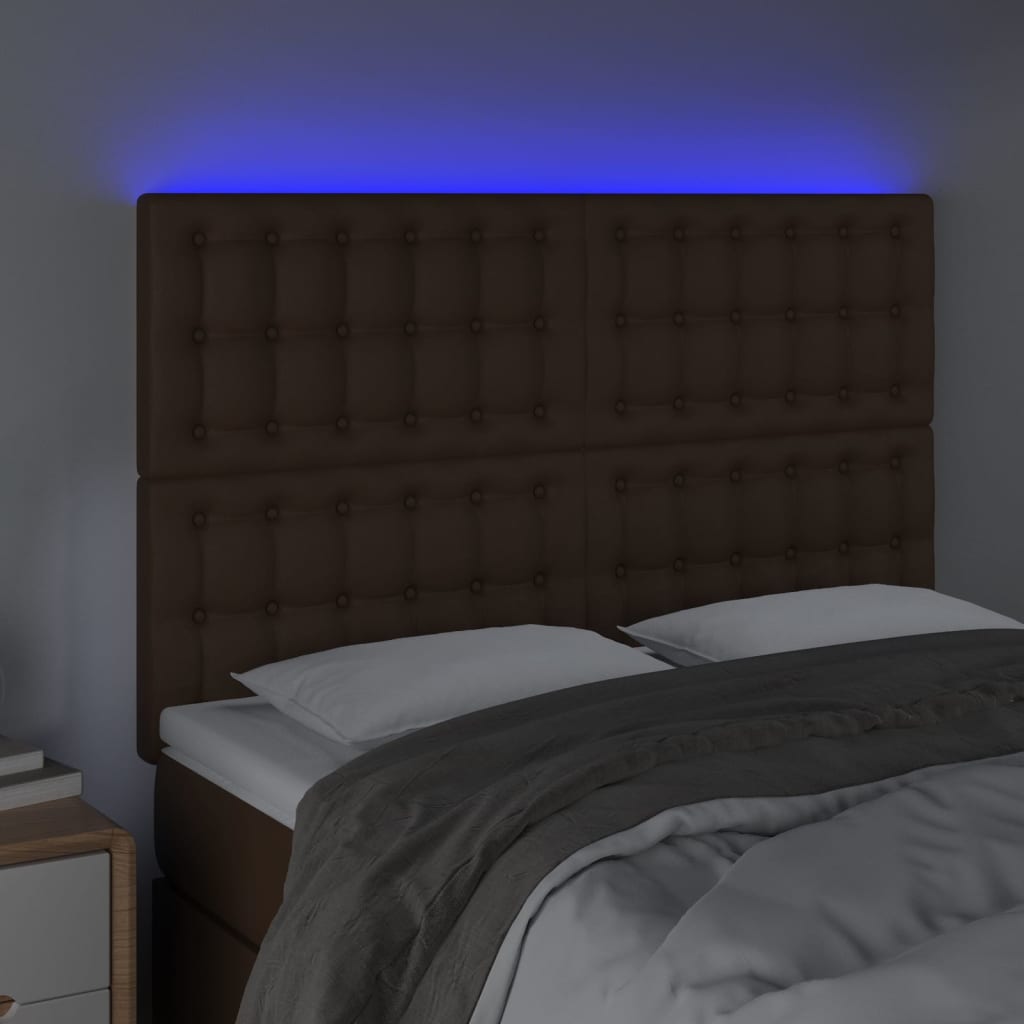 Κεφαλάρι Κρεβατιού LED Καφέ 144x5x118/128 εκ. Συνθετ. Δέρμα