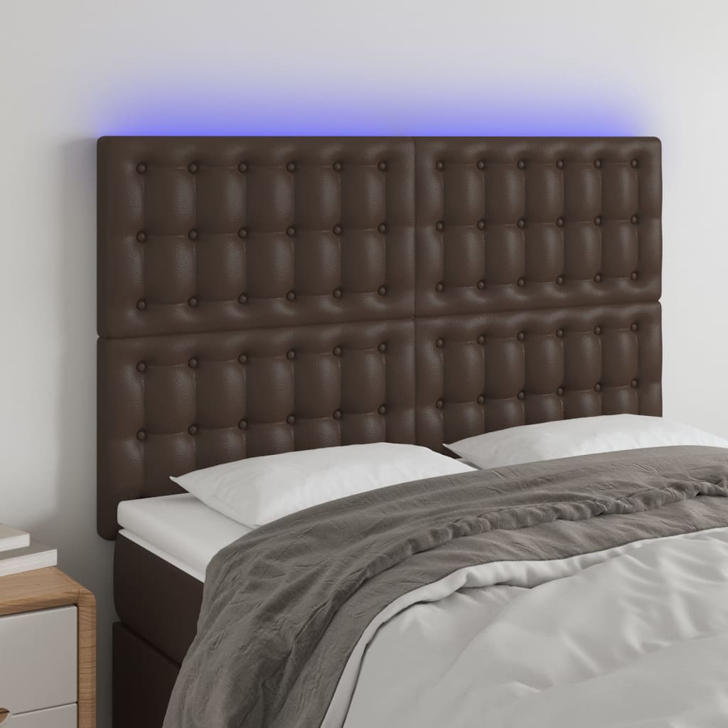 Κεφαλάρι Κρεβατιού LED Καφέ 144x5x118/128 εκ. Συνθετ. Δέρμα