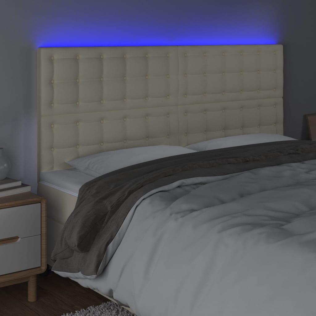 Κεφαλάρι Κρεβατιού LED Κρεμ 160x5x118/128 εκ. Συνθετ. Δέρμα