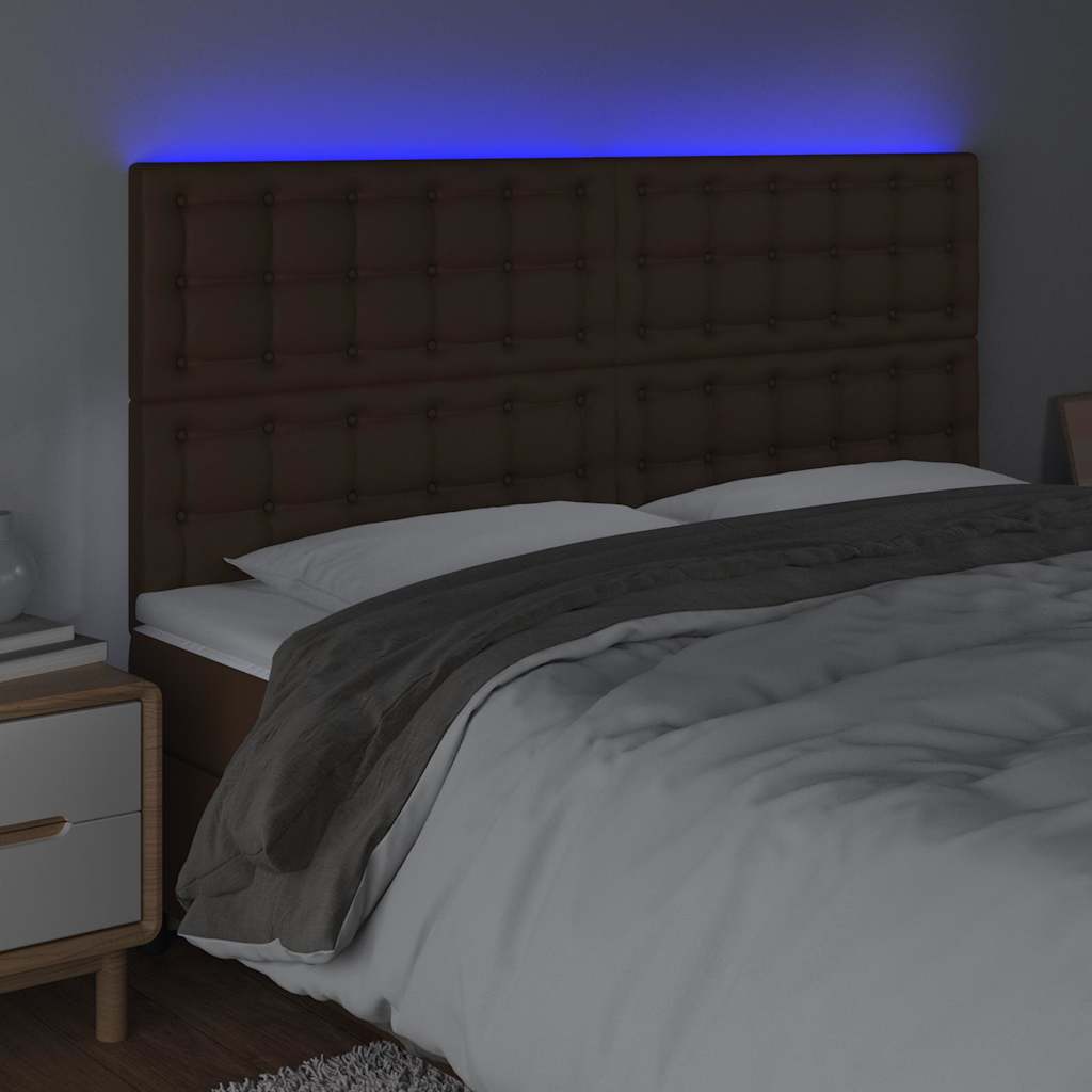 Κεφαλάρι Κρεβατιού LED Καφέ 180x5x118/128 εκ. Συνθετ. Δέρμα