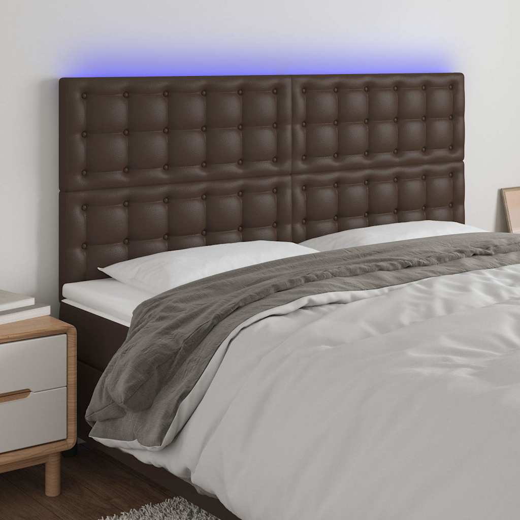 Κεφαλάρι Κρεβατιού LED Καφέ 180x5x118/128 εκ. Συνθετ. Δέρμα