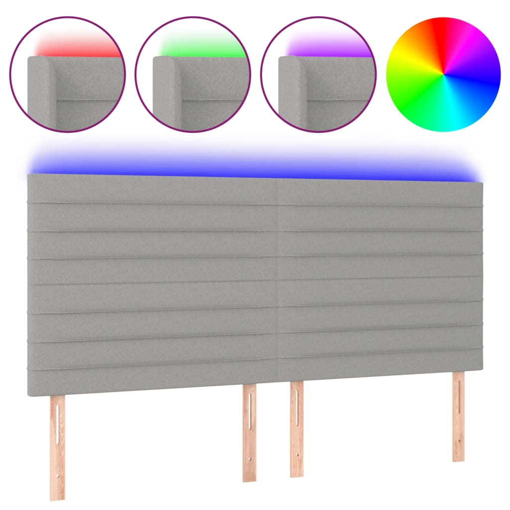 Κεφαλάρι Κρεβατιού LED Ανοιχτό Γκρι 160x5x118/128εκ. Υφασμάτινο