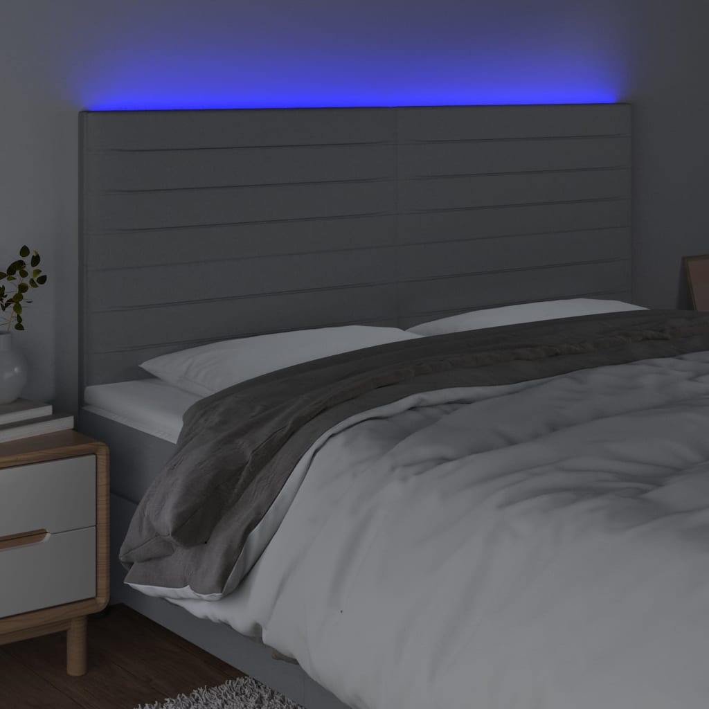 Κεφαλάρι Κρεβατιού LED Ανοιχτό Γκρι 160x5x118/128εκ. Υφασμάτινο