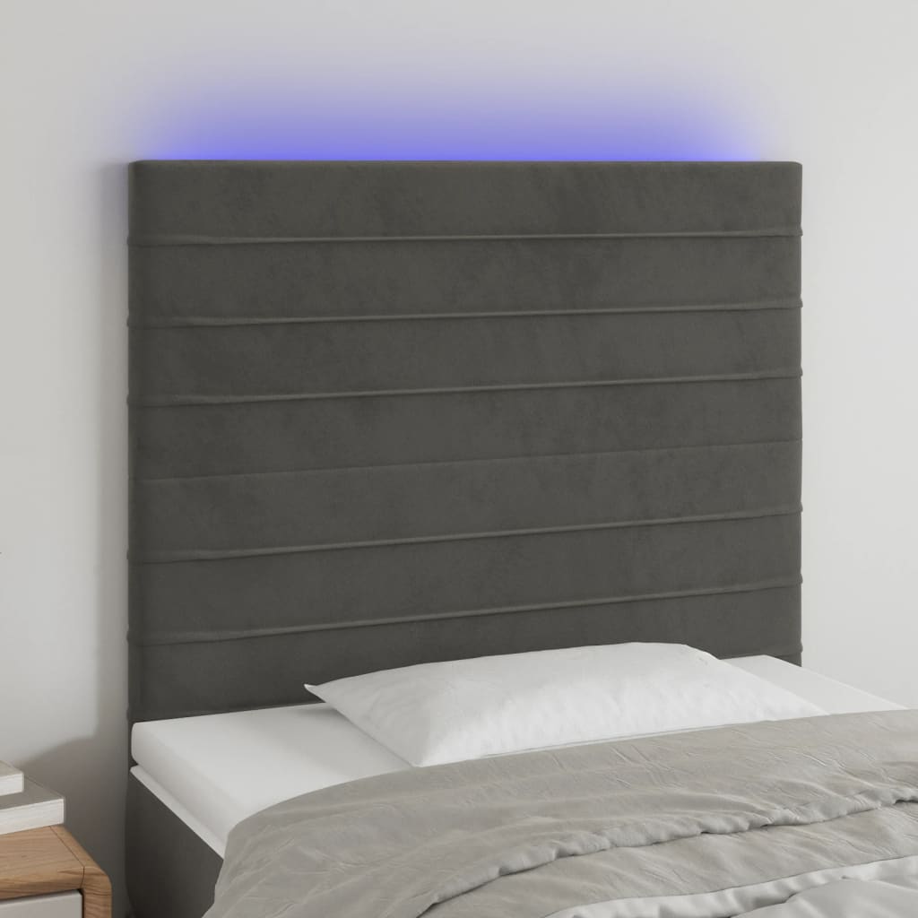 Κεφαλάρι Κρεβατιού LED Σκούρο Γκρι 80x5x118/128 εκ. Βελούδινο - Pakobazaar