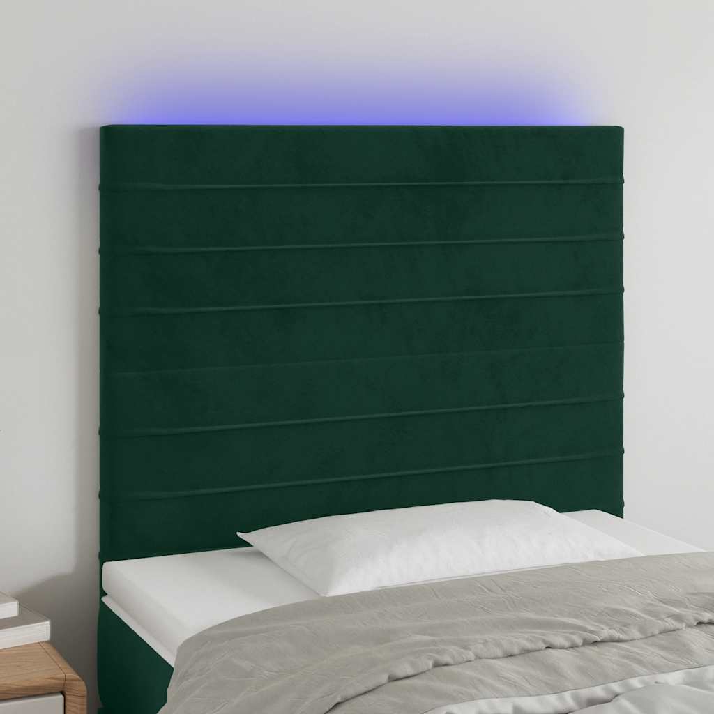 Κεφαλάρι Κρεβατιού LED Σκούρο Πράσινο 80x5x118/128εκ. Βελούδινο