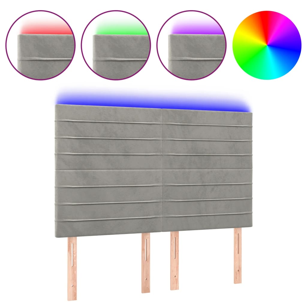 Κεφαλάρι Κρεβατιού LED Ανοιχτό Γκρι 144x5x118/128 εκ. Βελούδινο
