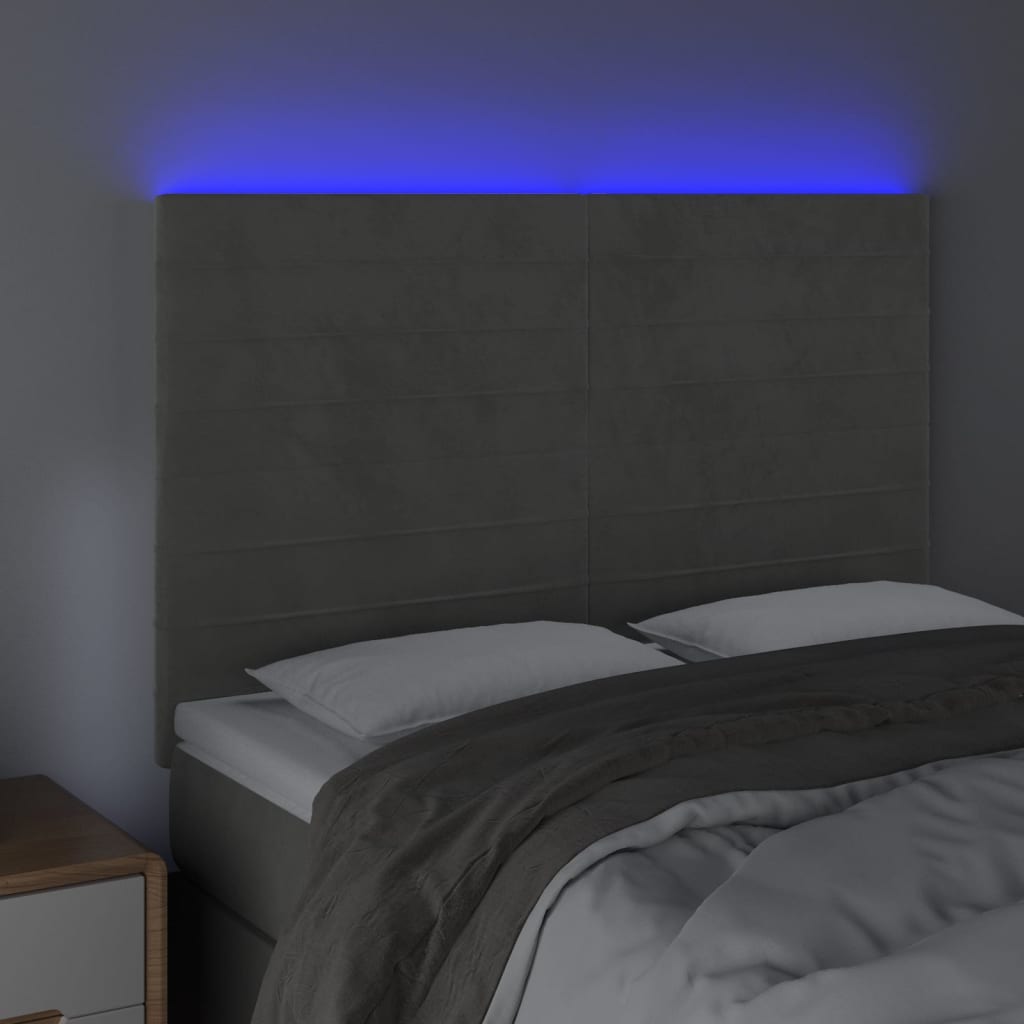 Κεφαλάρι Κρεβατιού LED Ανοιχτό Γκρι 144x5x118/128 εκ. Βελούδινο