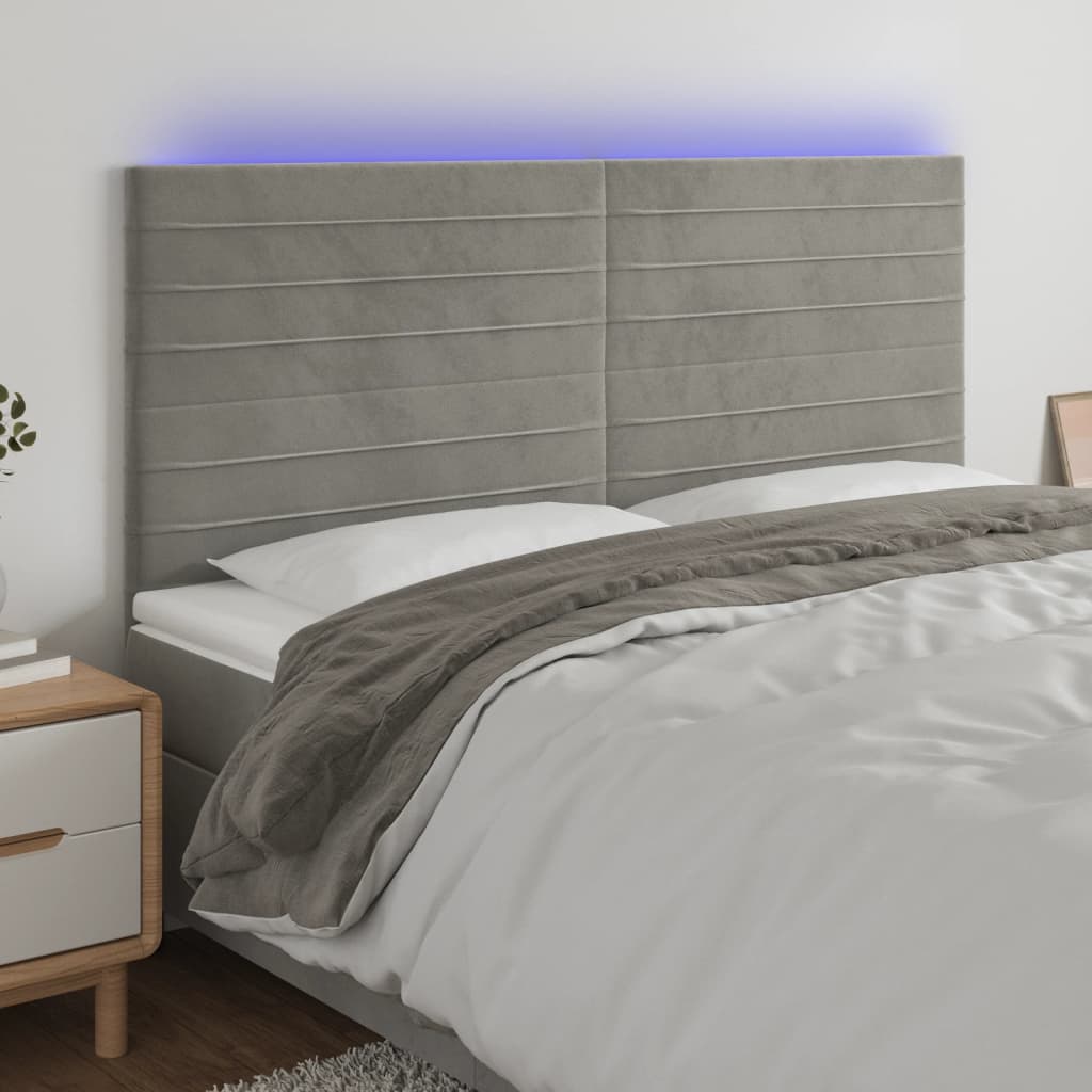 Κεφαλάρι Κρεβατιού LED Ανοιχτό Γκρι 160x5x118/128 εκ. Βελούδινο