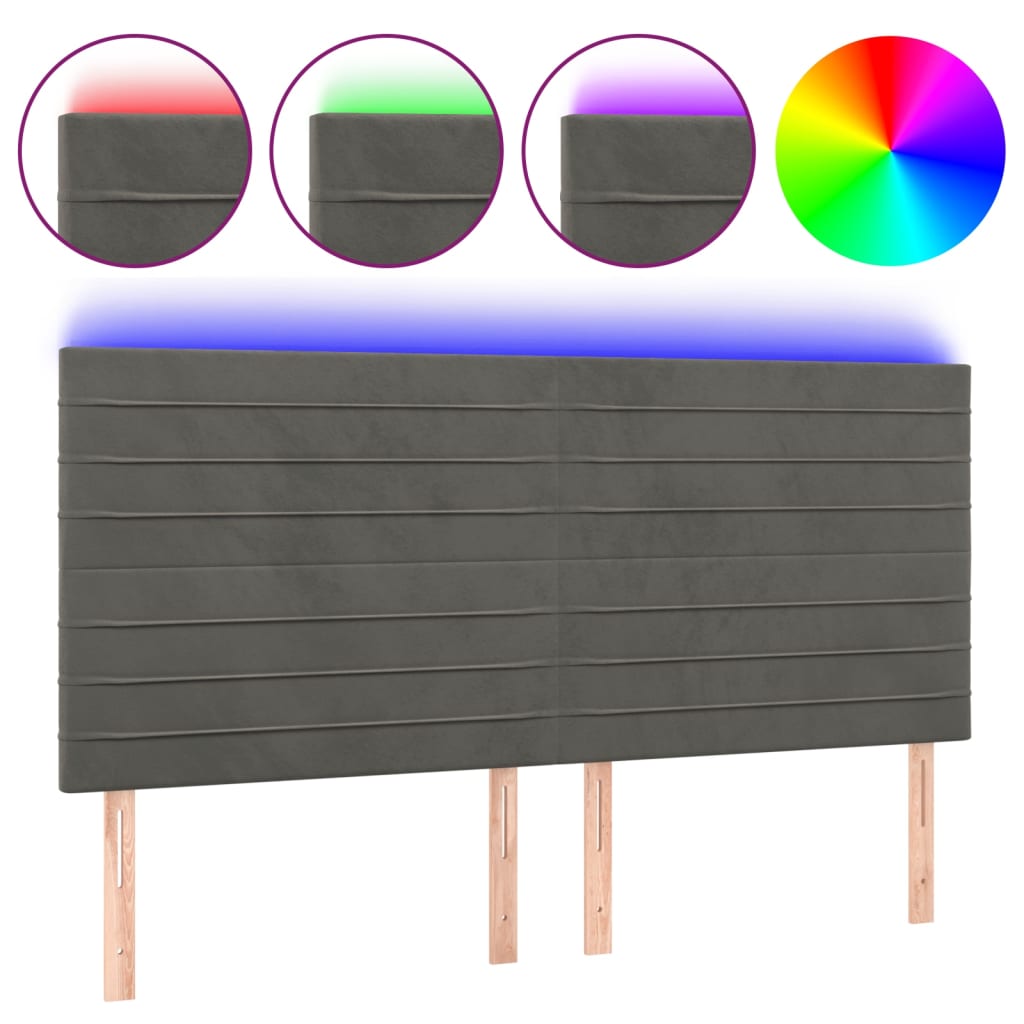 Κεφαλάρι Κρεβατιού LED Σκούρο Γκρι 160x5x118/128 εκ. Βελούδινο