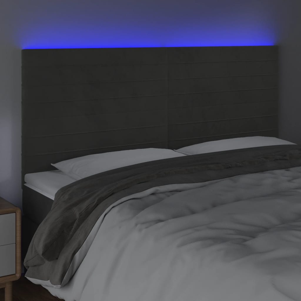 Κεφαλάρι Κρεβατιού LED Σκούρο Γκρι 180x5x118/128 εκ. Βελούδινο - Pakobazaar