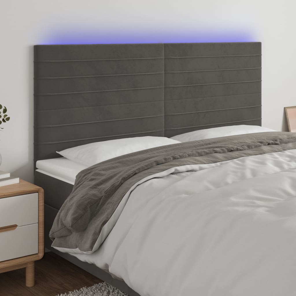 Κεφαλάρι Κρεβατιού LED Σκούρο Γκρι 180x5x118/128 εκ. Βελούδινο - Pakobazaar