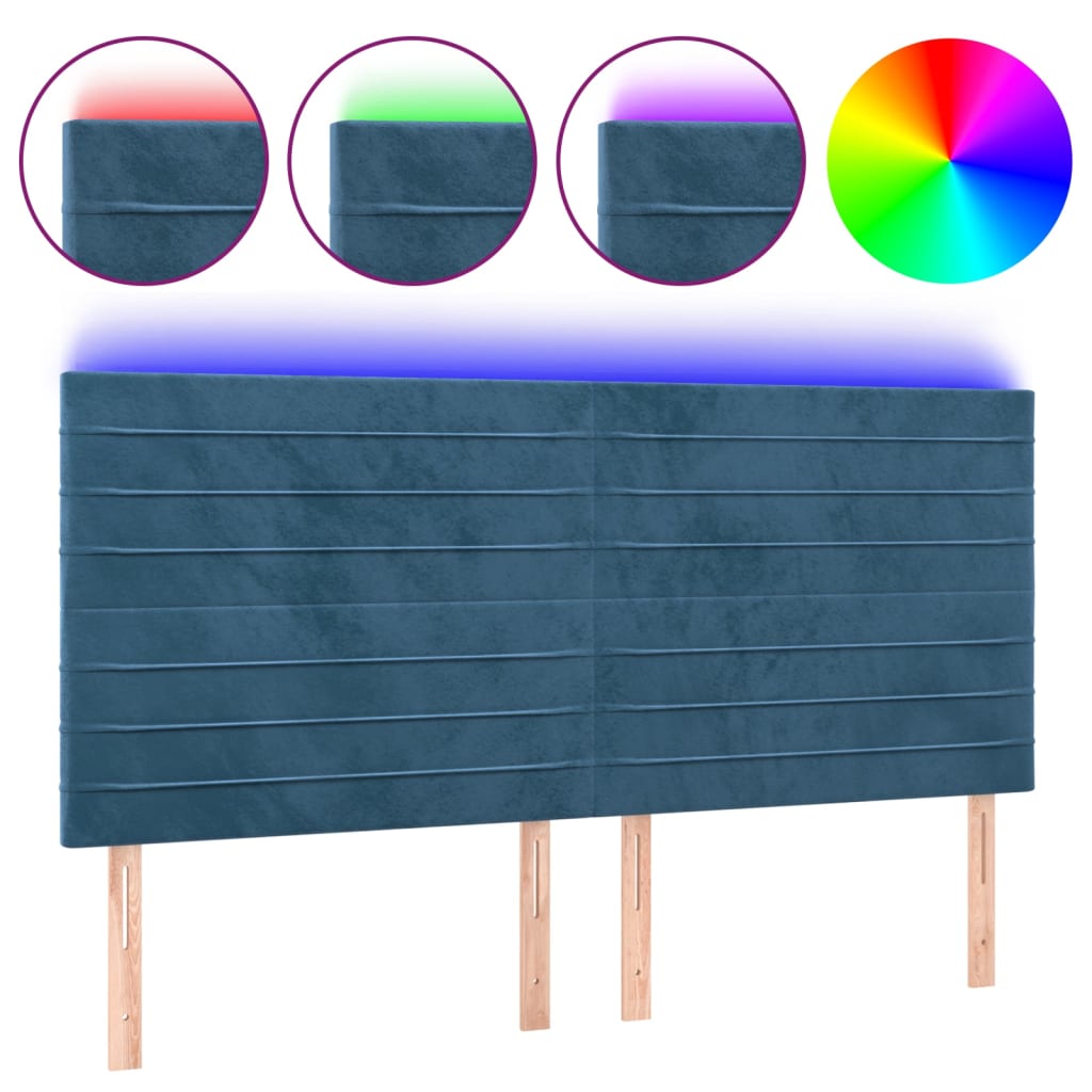 Κεφαλάρι Κρεβατιού LED Σκούρο Μπλε 180x5x118/128 εκ. Βελούδινο