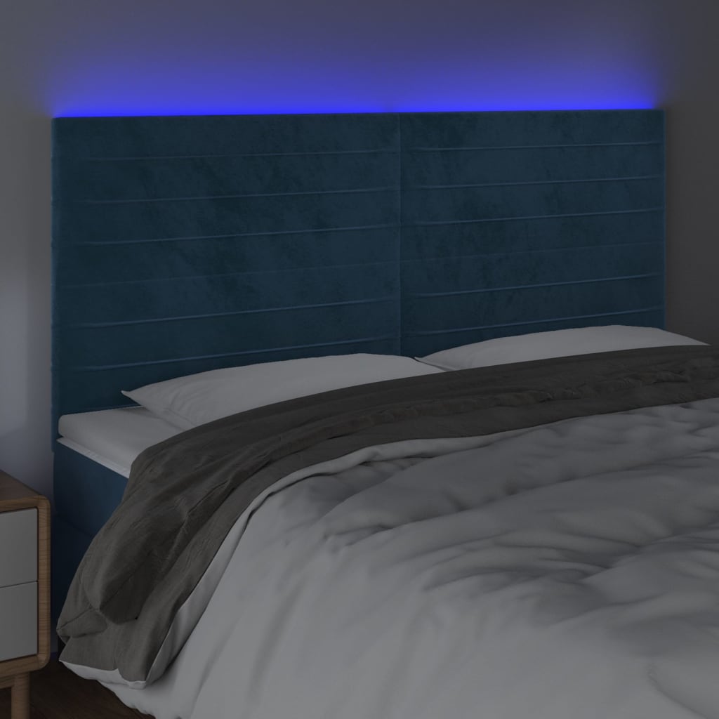 Κεφαλάρι Κρεβατιού LED Σκούρο Μπλε 180x5x118/128 εκ. Βελούδινο