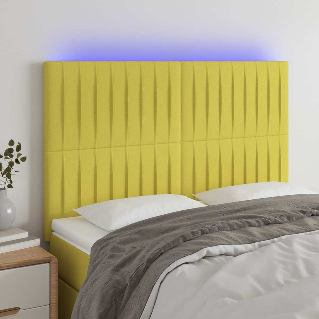 Κεφαλάρι Κρεβατιού LED Πράσινο 144x5x118/128 εκ. Υφασμάτινο