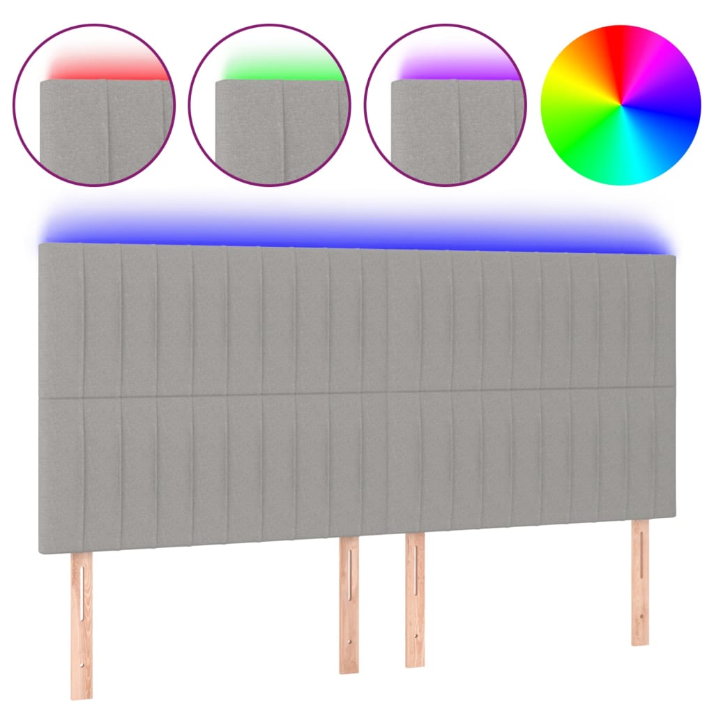 Κεφαλάρι Κρεβατιού LED Ανοιχτό Γκρι 180x5x118/128εκ. Υφασμάτινο
