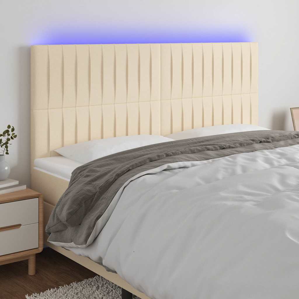 Κεφαλάρι Κρεβατιού LED Κρεμ 180x5x118/128 εκ. Υφασμάτινο - Pakobazaar