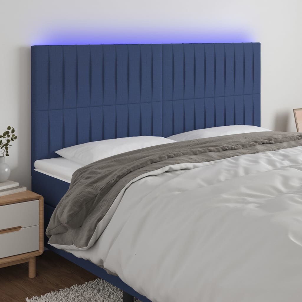Κεφαλάρι Κρεβατιού LED Μπλε 180x5x118/128 εκ. Υφασμάτινο