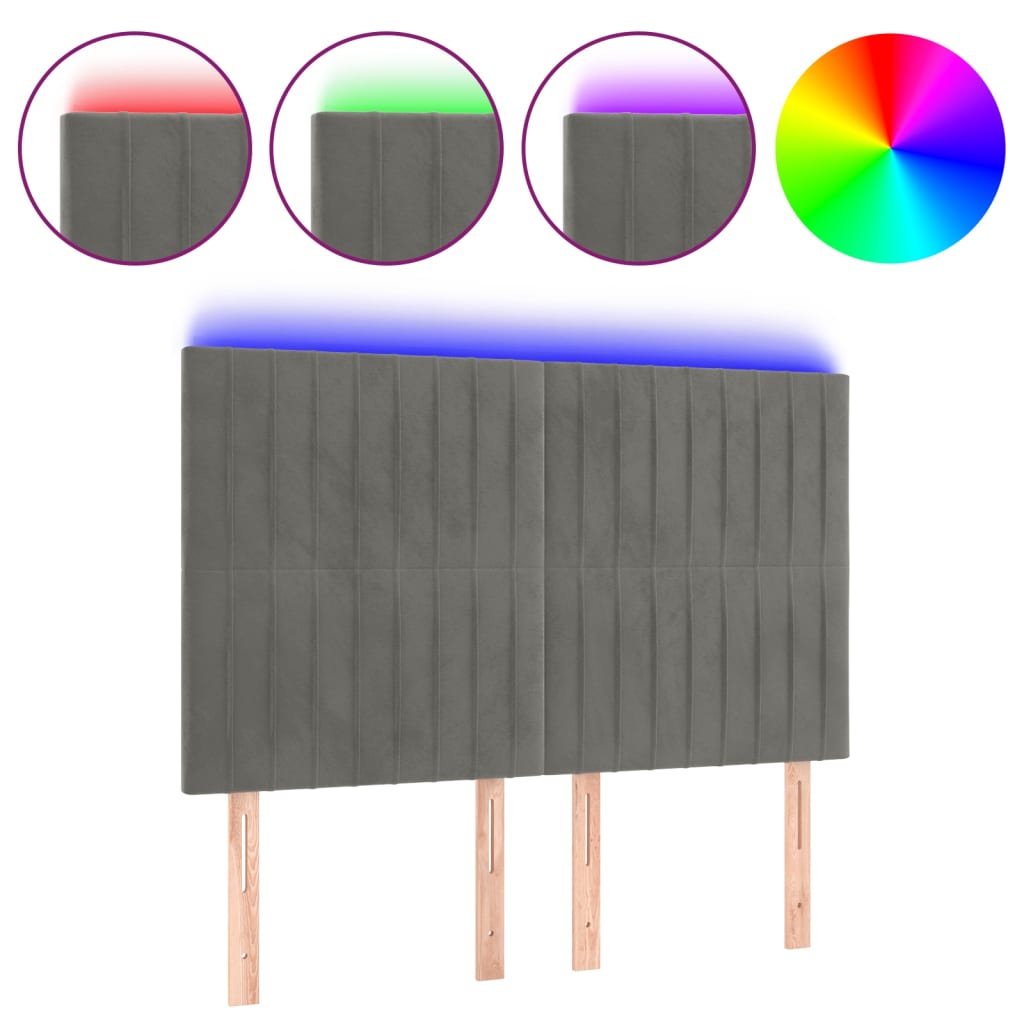 Κεφαλάρι Κρεβατιού LED Ανοιχτό Γκρι 144x5x118/128 εκ. Βελούδινο