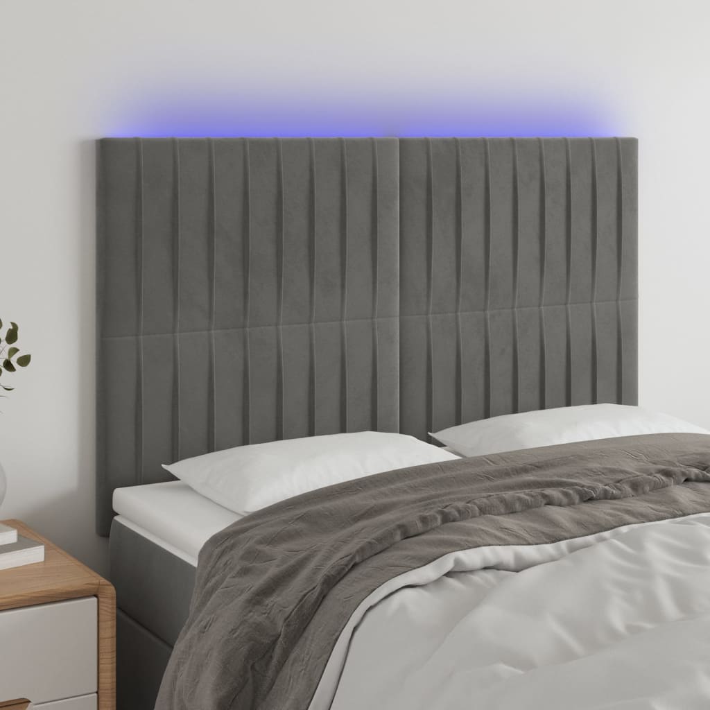 Κεφαλάρι Κρεβατιού LED Ανοιχτό Γκρι 144x5x118/128 εκ. Βελούδινο
