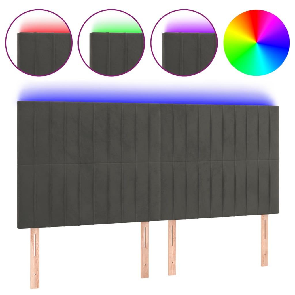 Κεφαλάρι Κρεβατιού LED Σκούρο Γκρι 160x5x118/128 εκ. Βελούδινο