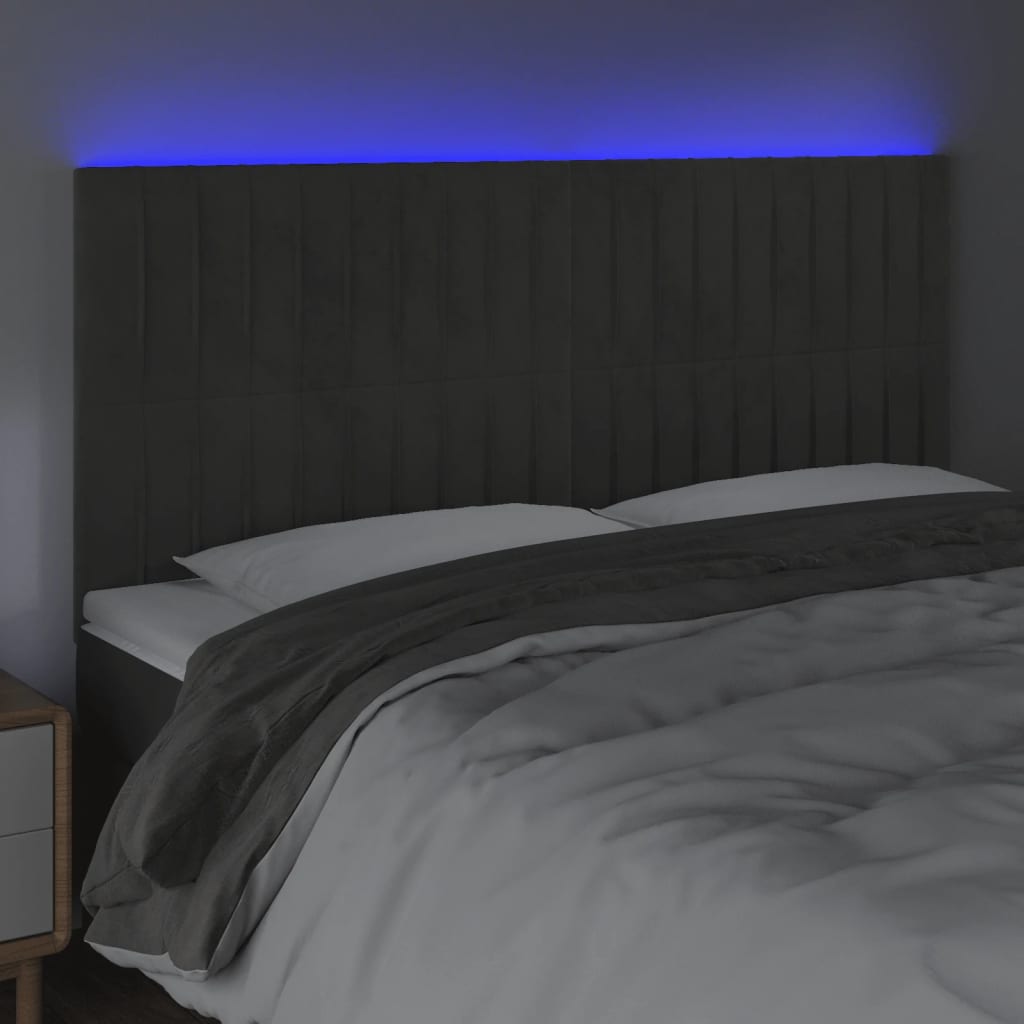 Κεφαλάρι Κρεβατιού LED Σκούρο Γκρι 160x5x118/128 εκ. Βελούδινο