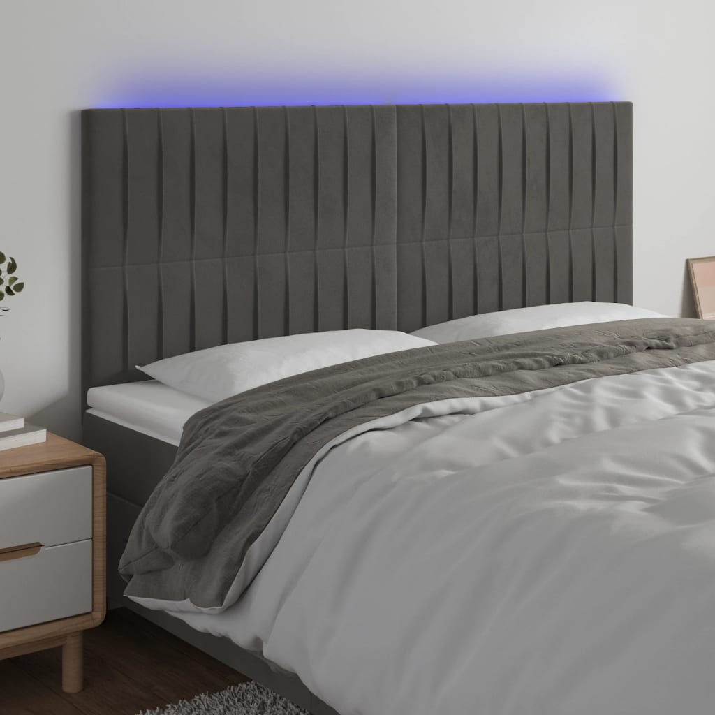 Κεφαλάρι Κρεβατιού LED Σκούρο Γκρι 160x5x118/128 εκ. Βελούδινο