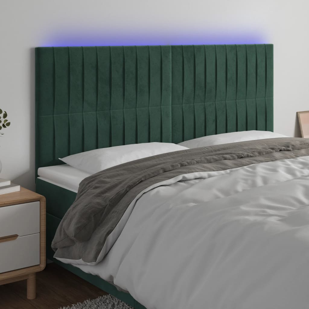 Κεφαλάρι Κρεβατιού LED Σκούρο Πράσινο 160x5x118/128 εκ.