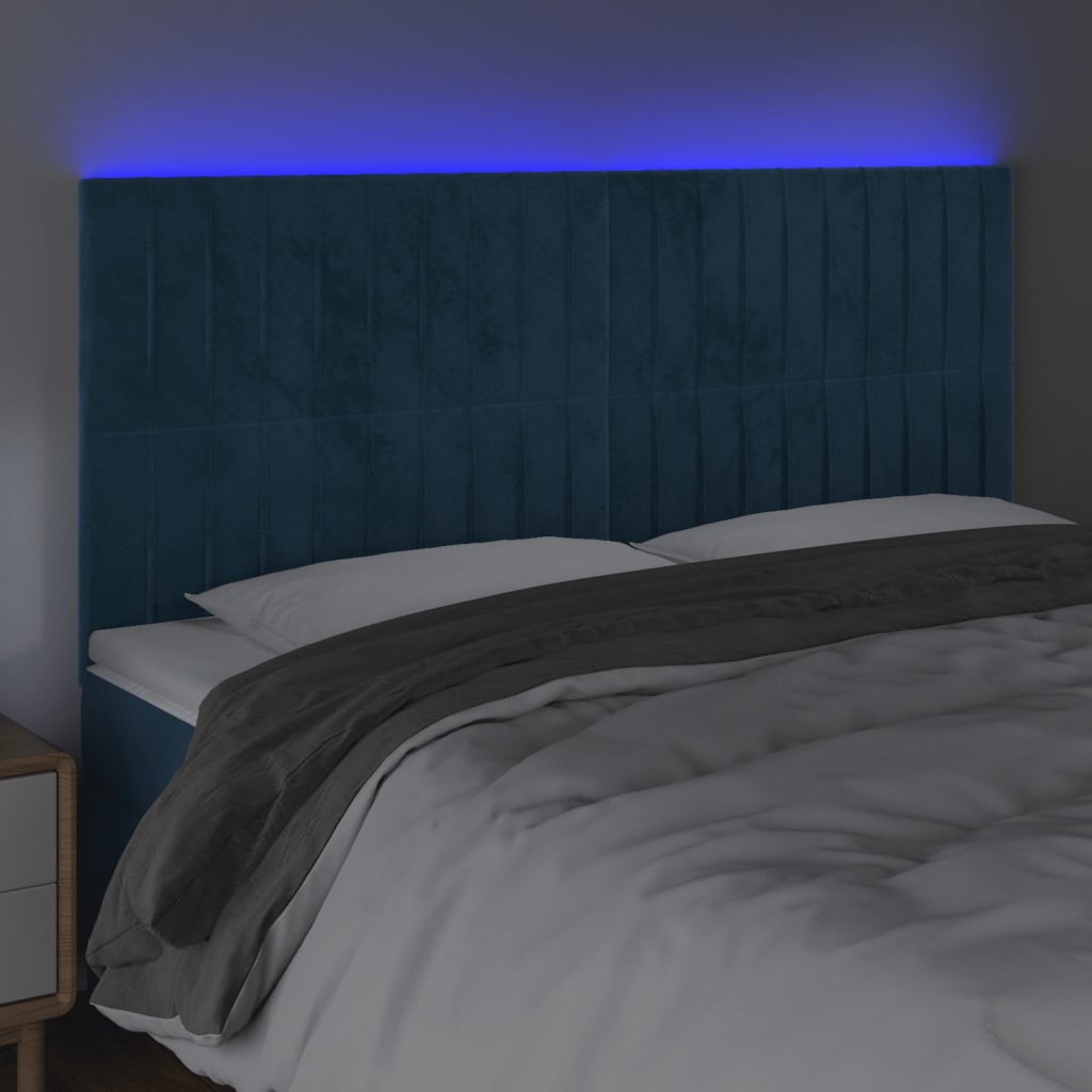 Κεφαλάρι Κρεβατιού LED Σκούρο Μπλε 160x5x118/128 εκ. Βελούδινο