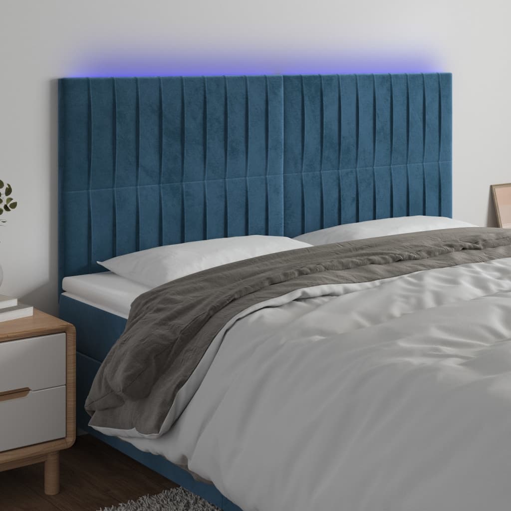 Κεφαλάρι Κρεβατιού LED Σκούρο Μπλε 160x5x118/128 εκ. Βελούδινο