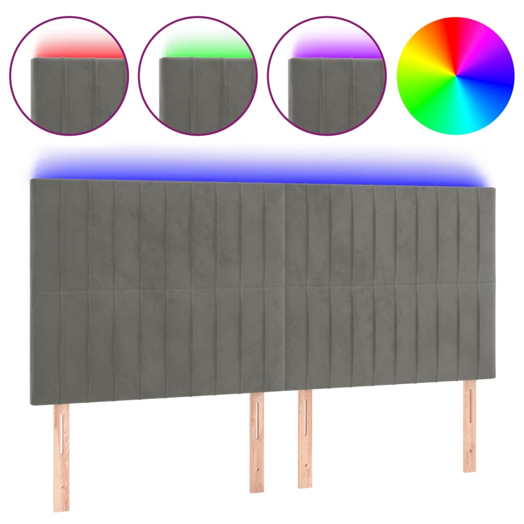 Κεφαλάρι Κρεβατιού LED Ανοιχτό Γκρι 180x5x118/128 εκ. Βελούδινο