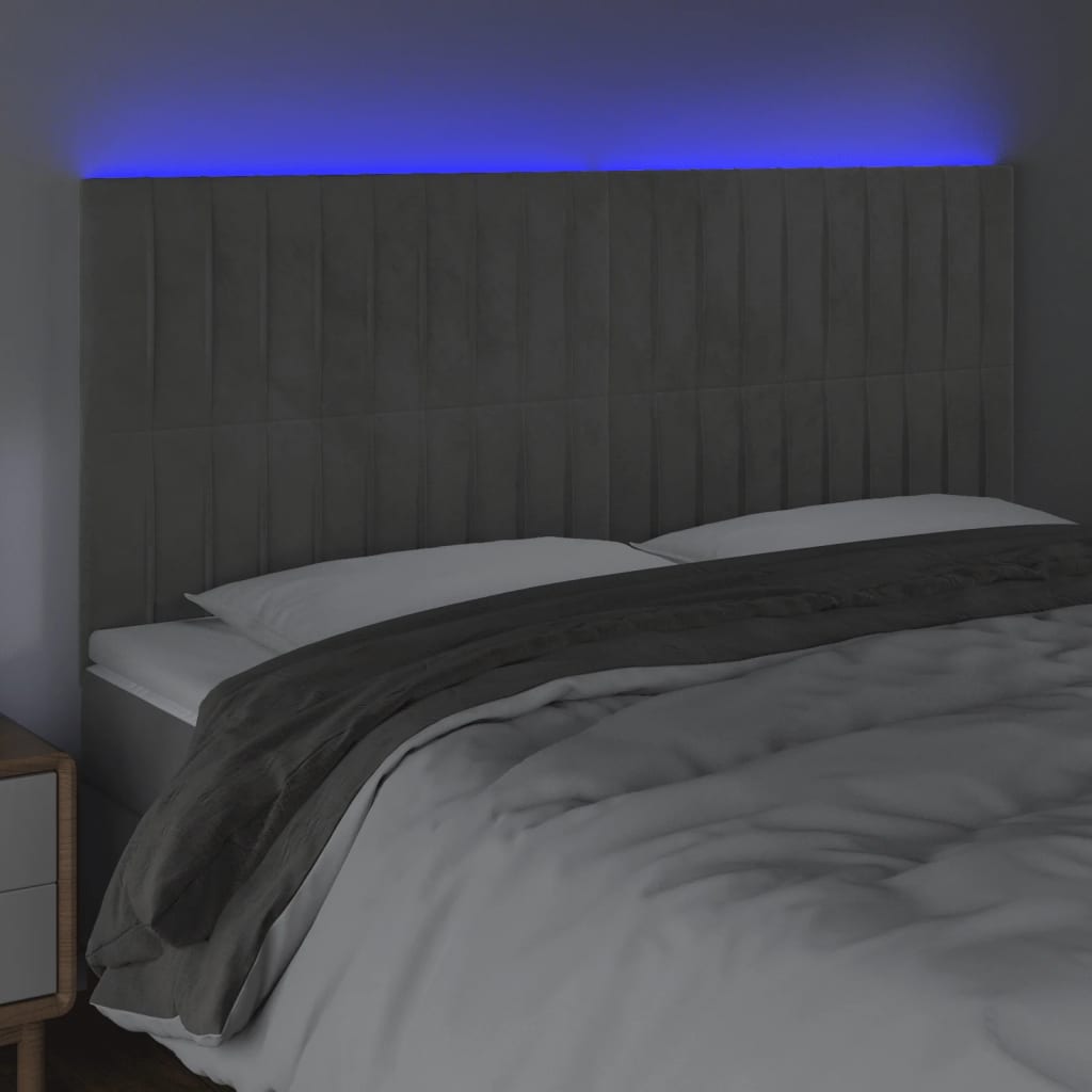 Κεφαλάρι Κρεβατιού LED Ανοιχτό Γκρι 180x5x118/128 εκ. Βελούδινο