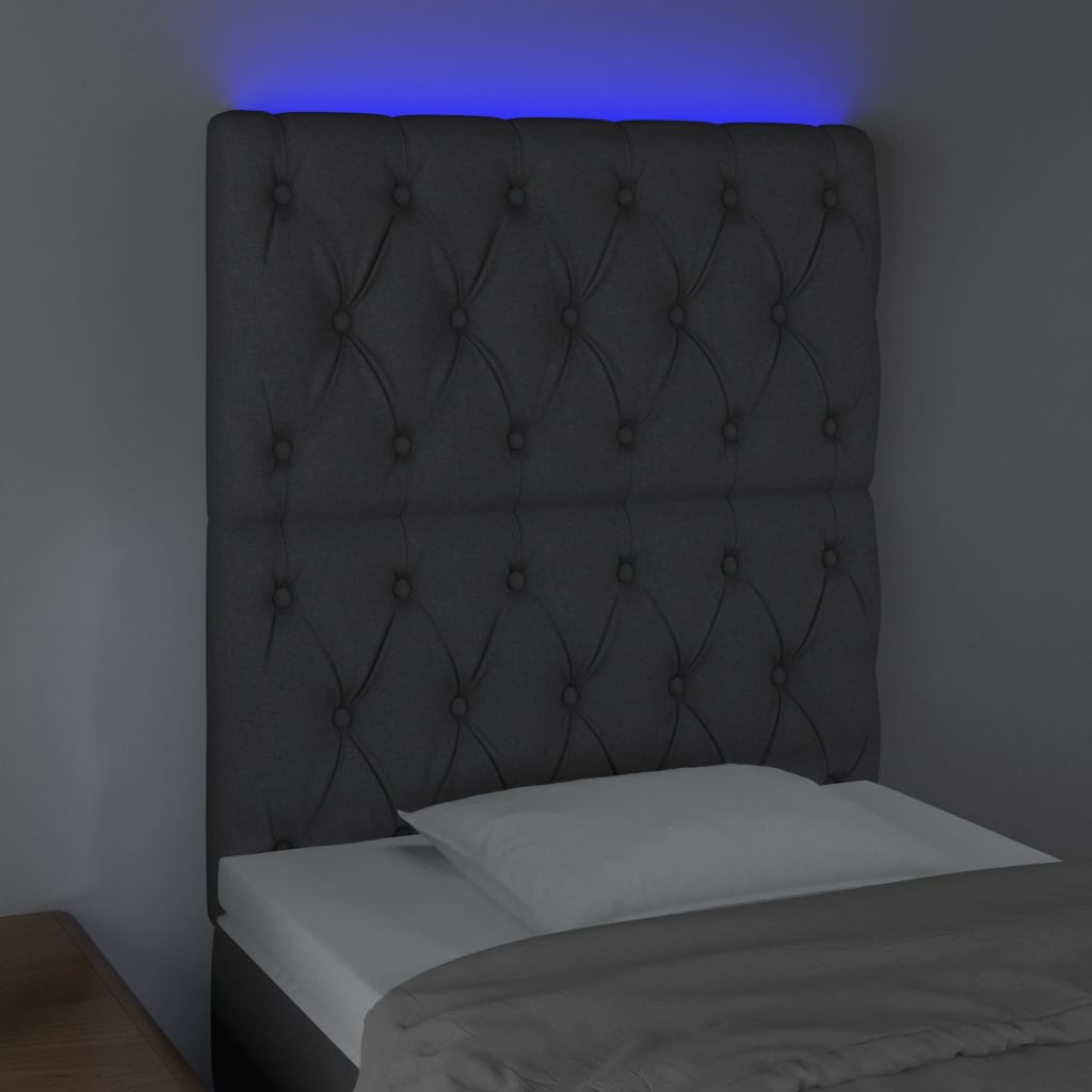 Κεφαλάρι Κρεβατιού LED Σκούρο Γκρι 80x7x118/128εκ. Υφασμάτινο - Pakobazaar