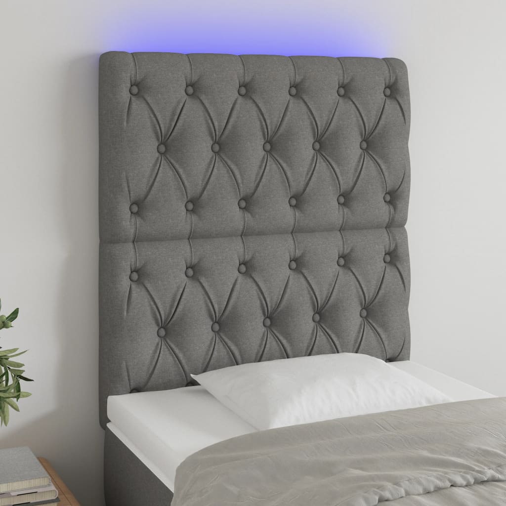 Κεφαλάρι Κρεβατιού LED Σκούρο Γκρι 80x7x118/128εκ. Υφασμάτινο - Pakobazaar