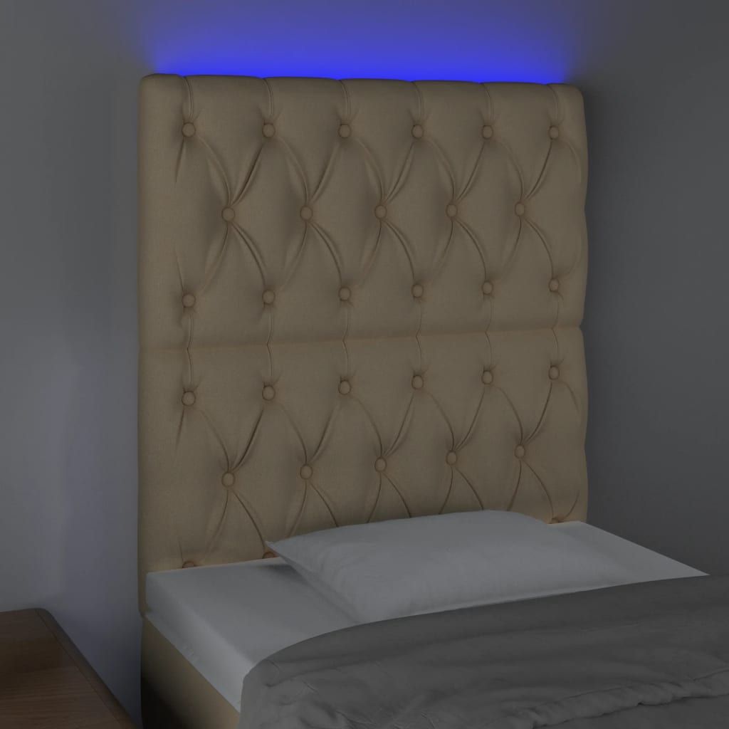 Κεφαλάρι Κρεβατιού LED Κρεμ 80x7x118/128εκ. Υφασμάτινο