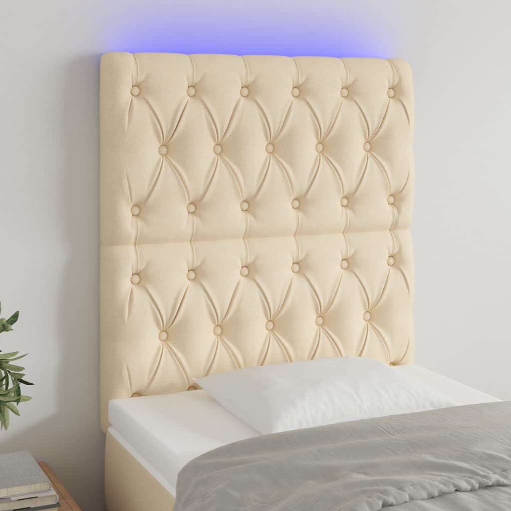 Κεφαλάρι Κρεβατιού LED Κρεμ 80x7x118/128εκ. Υφασμάτινο
