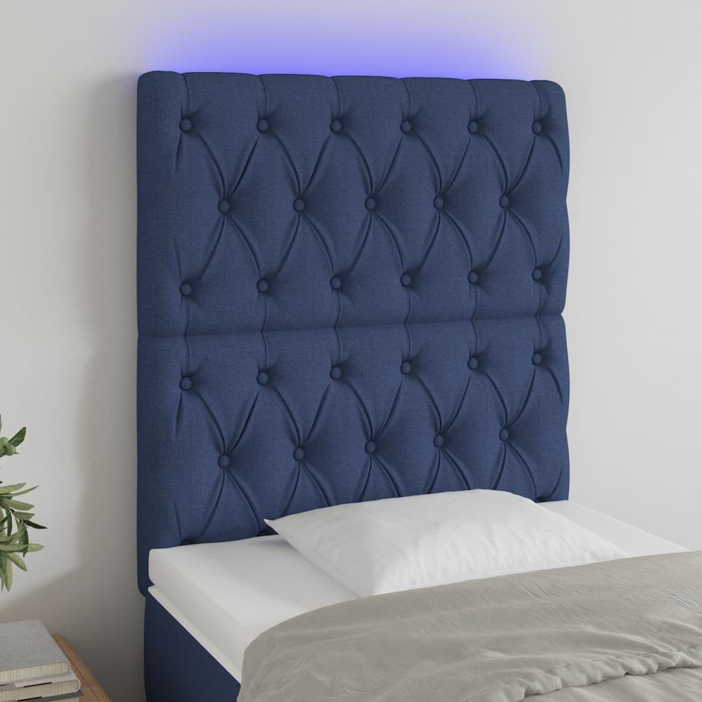Κεφαλάρι Κρεβατιού LED Μπλε 80x7x118/128 εκ. Υφασμάτινο