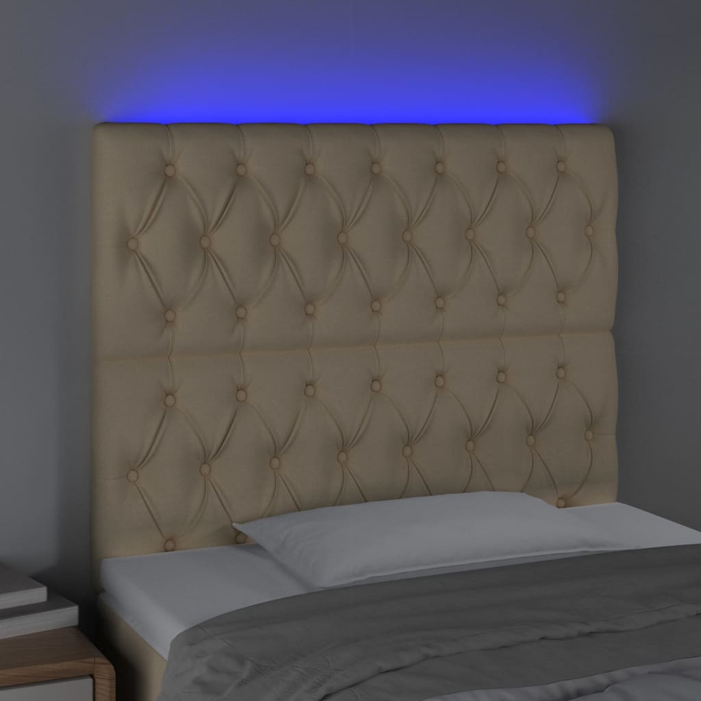 Κεφαλάρι Κρεβατιού LED Κρεμ 90x7x118/128εκ. Υφασμάτινο